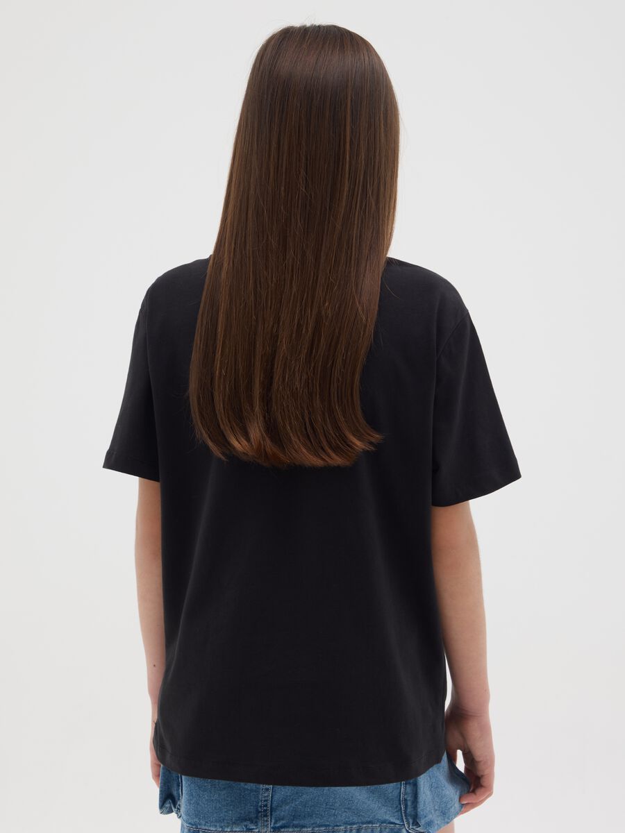 Girls' pure black cotton oversized T-shirt_1
