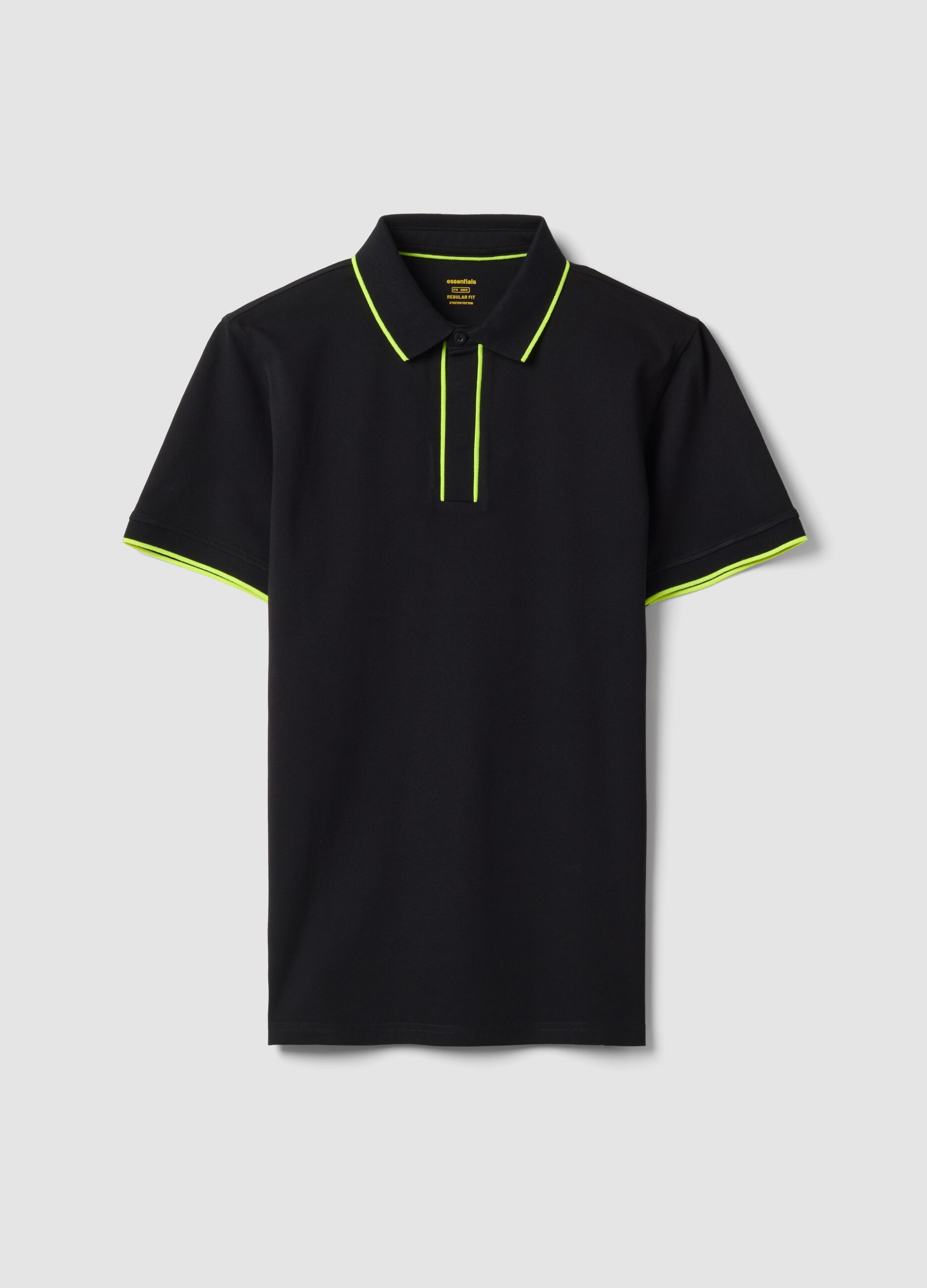 Blue stretch cotton polo with contrast piping