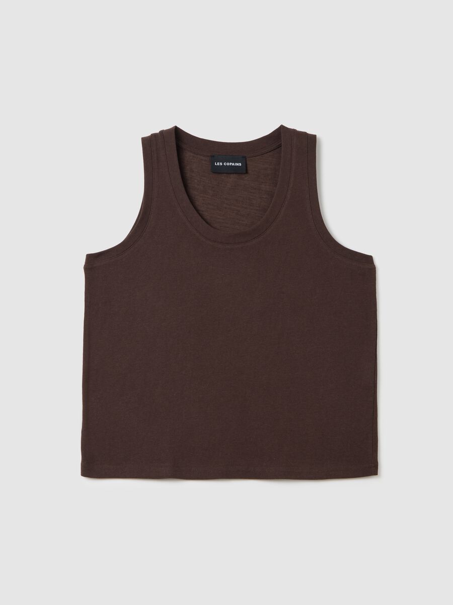 Brown Cotton Blend Tank Top_0
