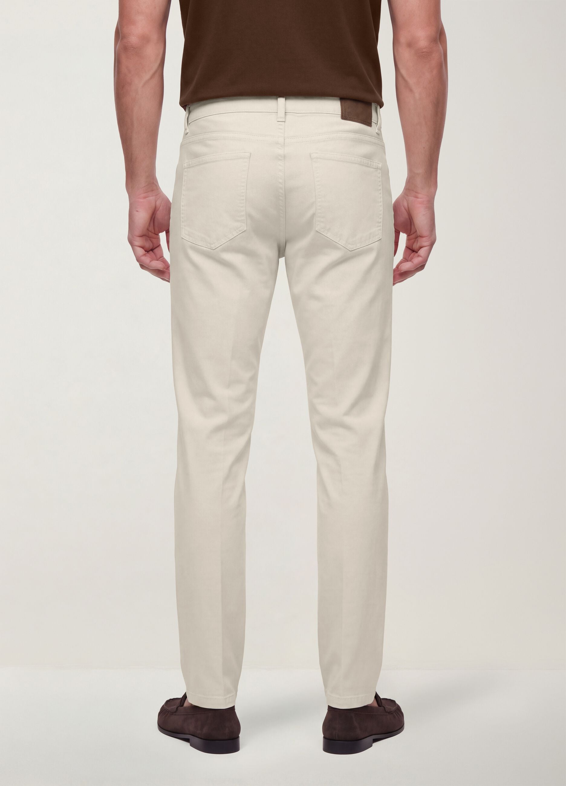 Beige slim-fit stretch cotton twill trousers