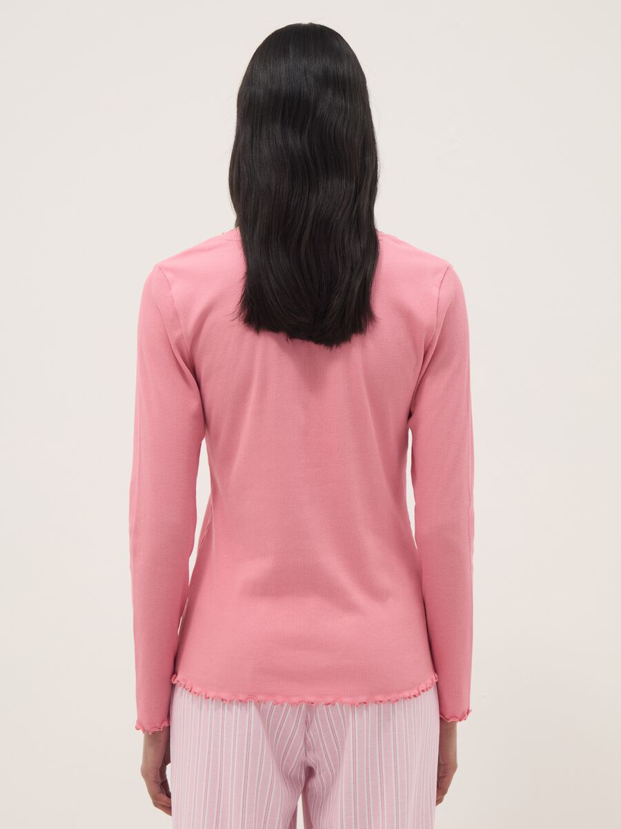 Maglia da pigiama in puro cotone rosa regular fit con scollo serafino_2