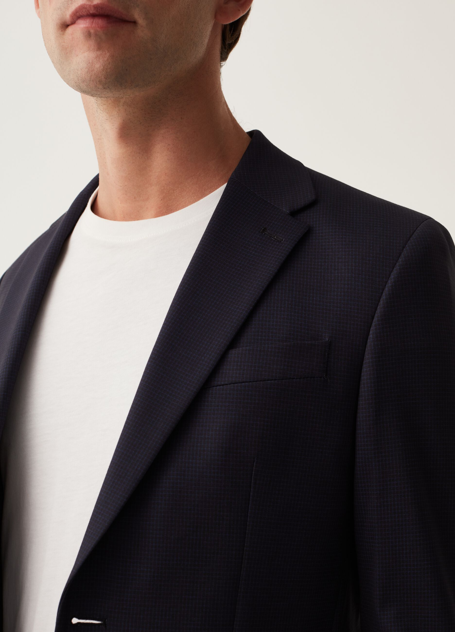 Blazer easy fit in maglia fantasia micro quadri_3