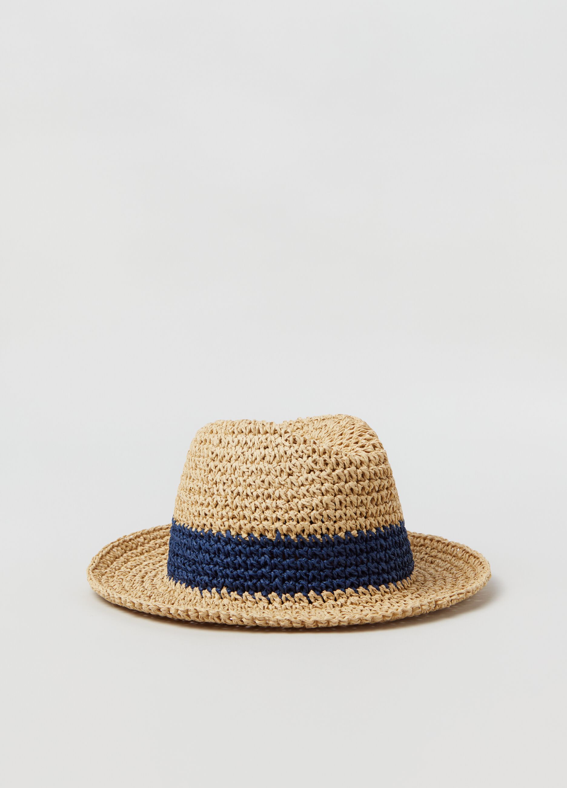 Raffia hat with contrasting detail