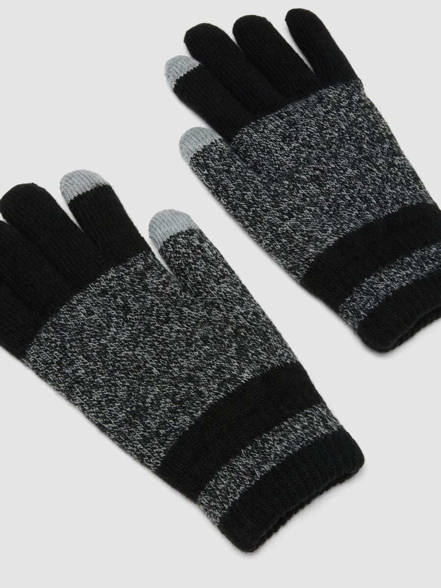 Black stretch viscose and wool gloves_1
