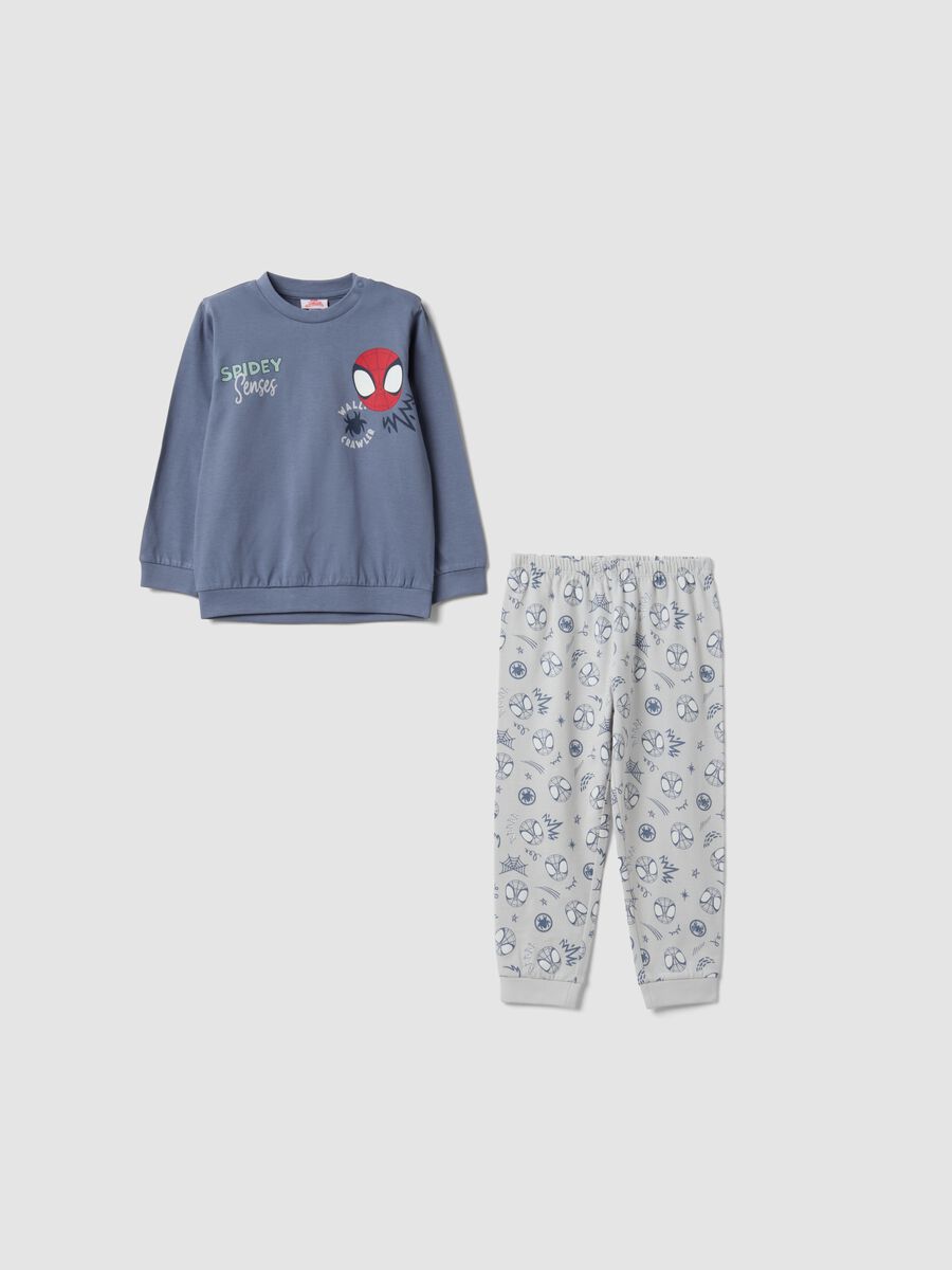 Pigiama grigio in puro cotone organico con stampa Spidey per neonato_0