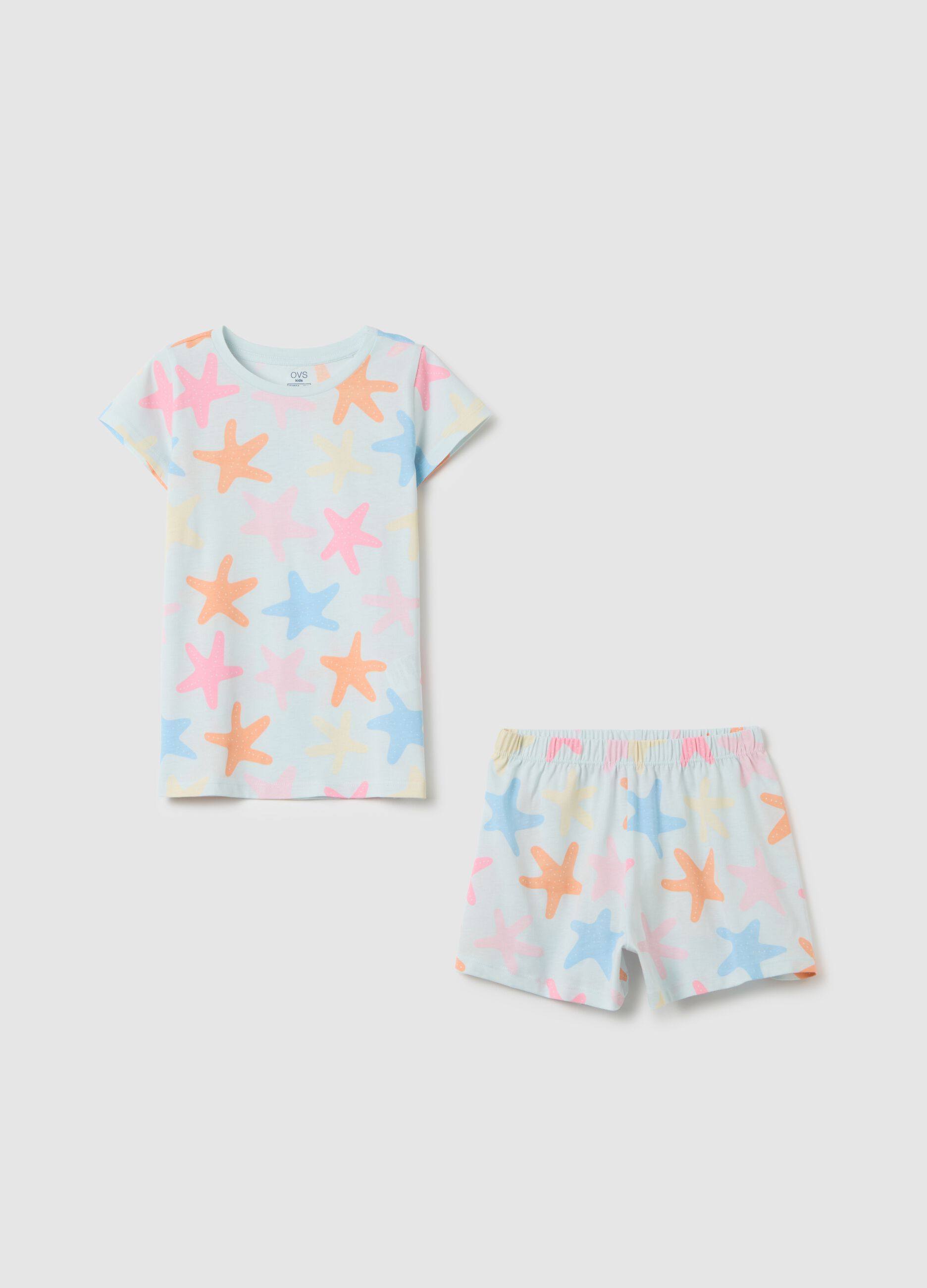 Girls' multicolour pure cotton t-shirt and shorts set with regular fit