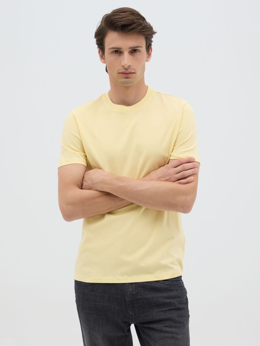 Men's yellow regular fit pure cotton T-shirt_0
