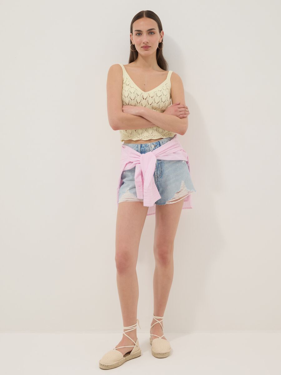 Yellow crochet waistcoat in pure cotton, regular fit_2