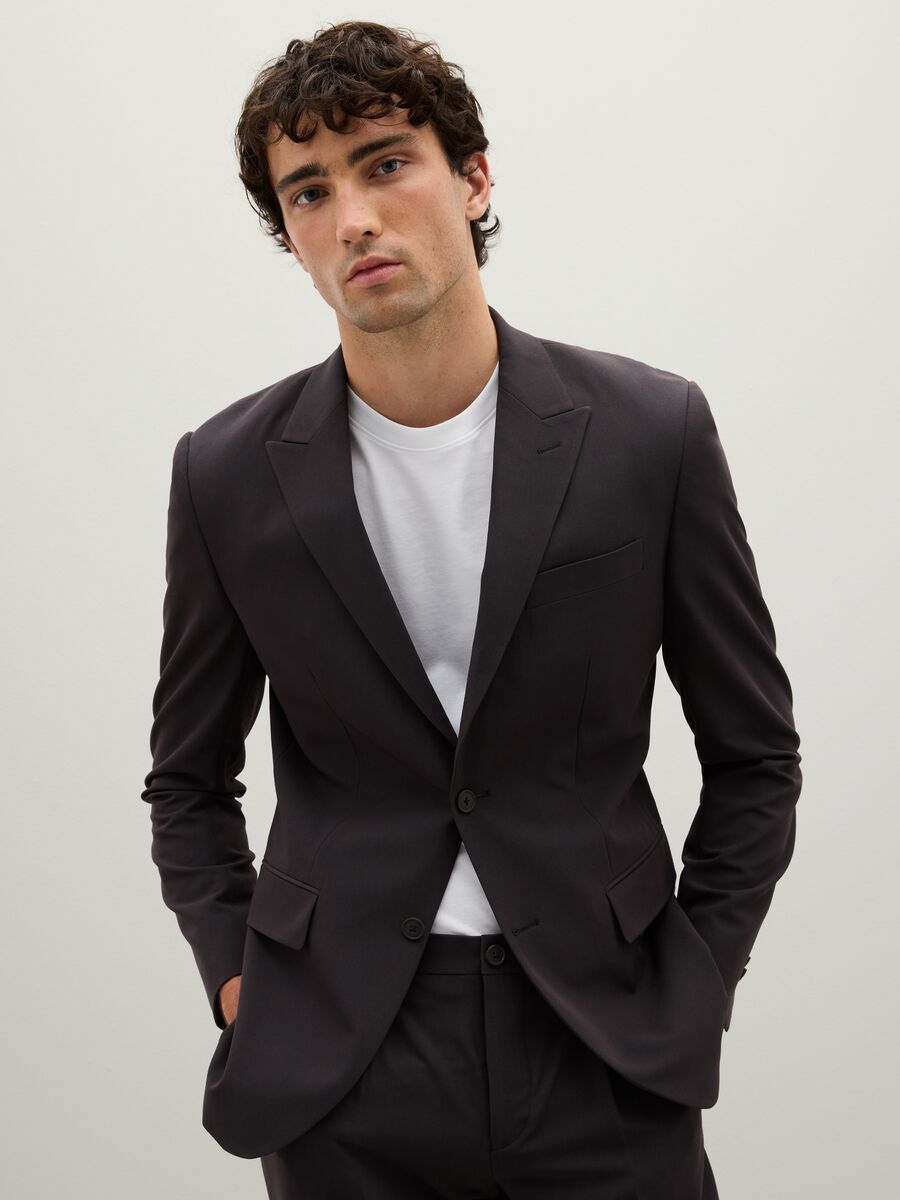 Grey Stretch Fabric Blazer Slim Fit_0