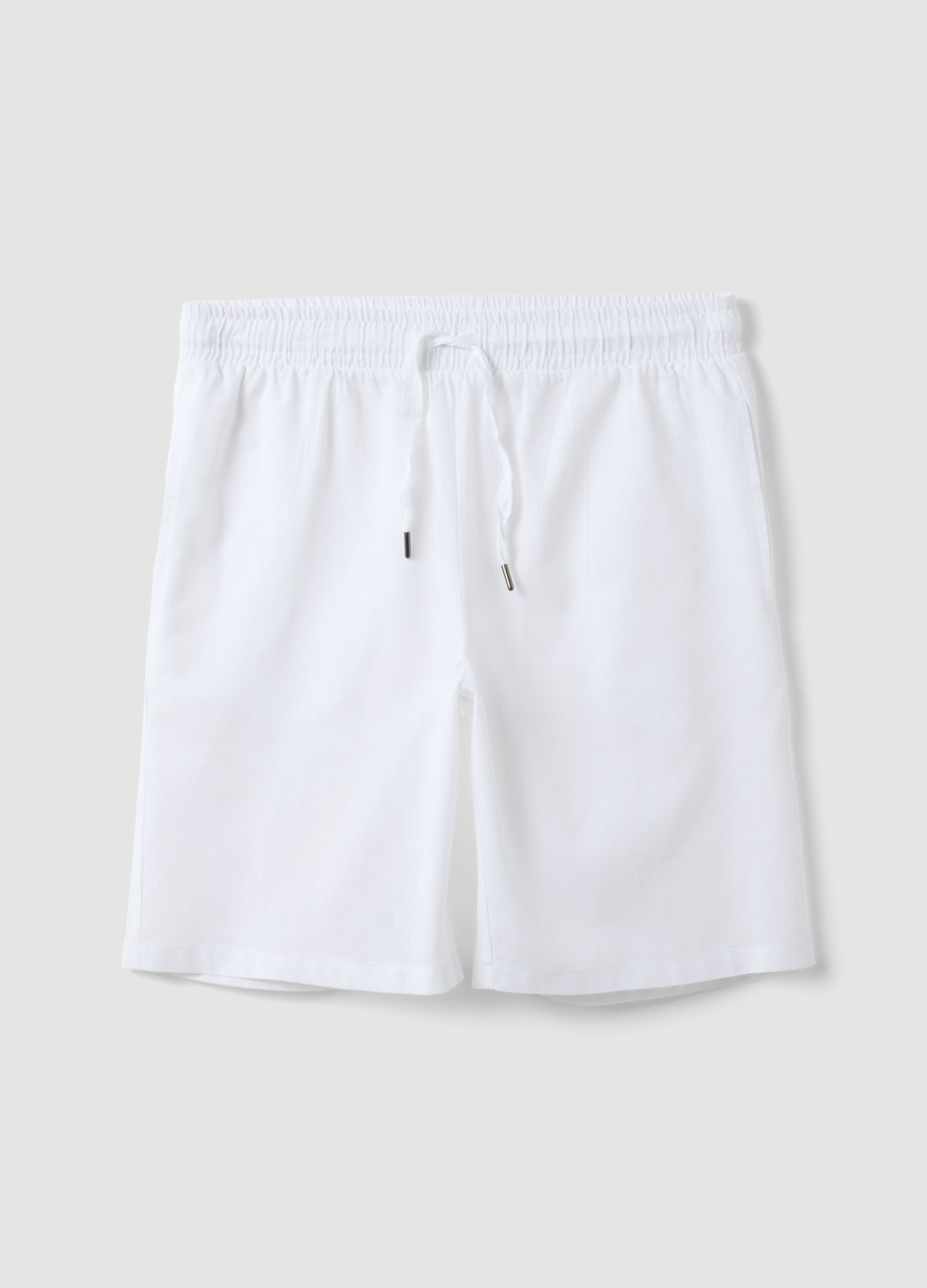 White cotton and linen blend pyjama shorts, regular fit