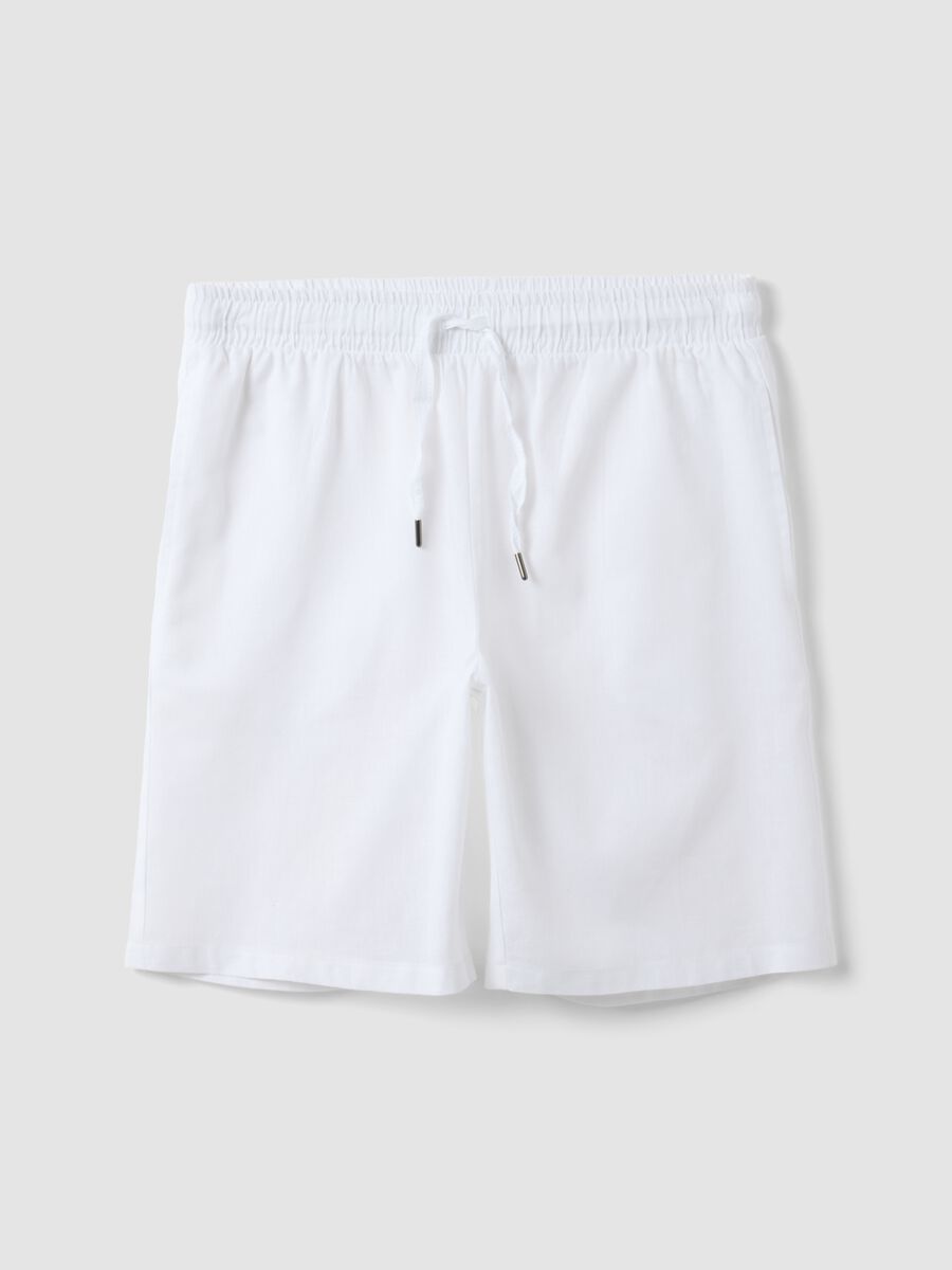 White cotton and linen blend pyjama shorts, regular fit_0