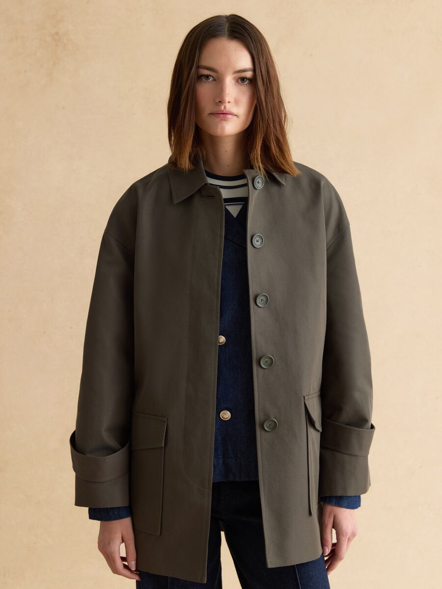 Green cotton blend trench coat with belt, regular fit_1