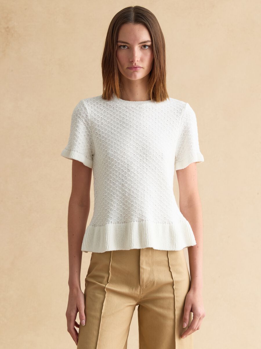 Maglia girocollo in misto cotone bianca slim fit_1