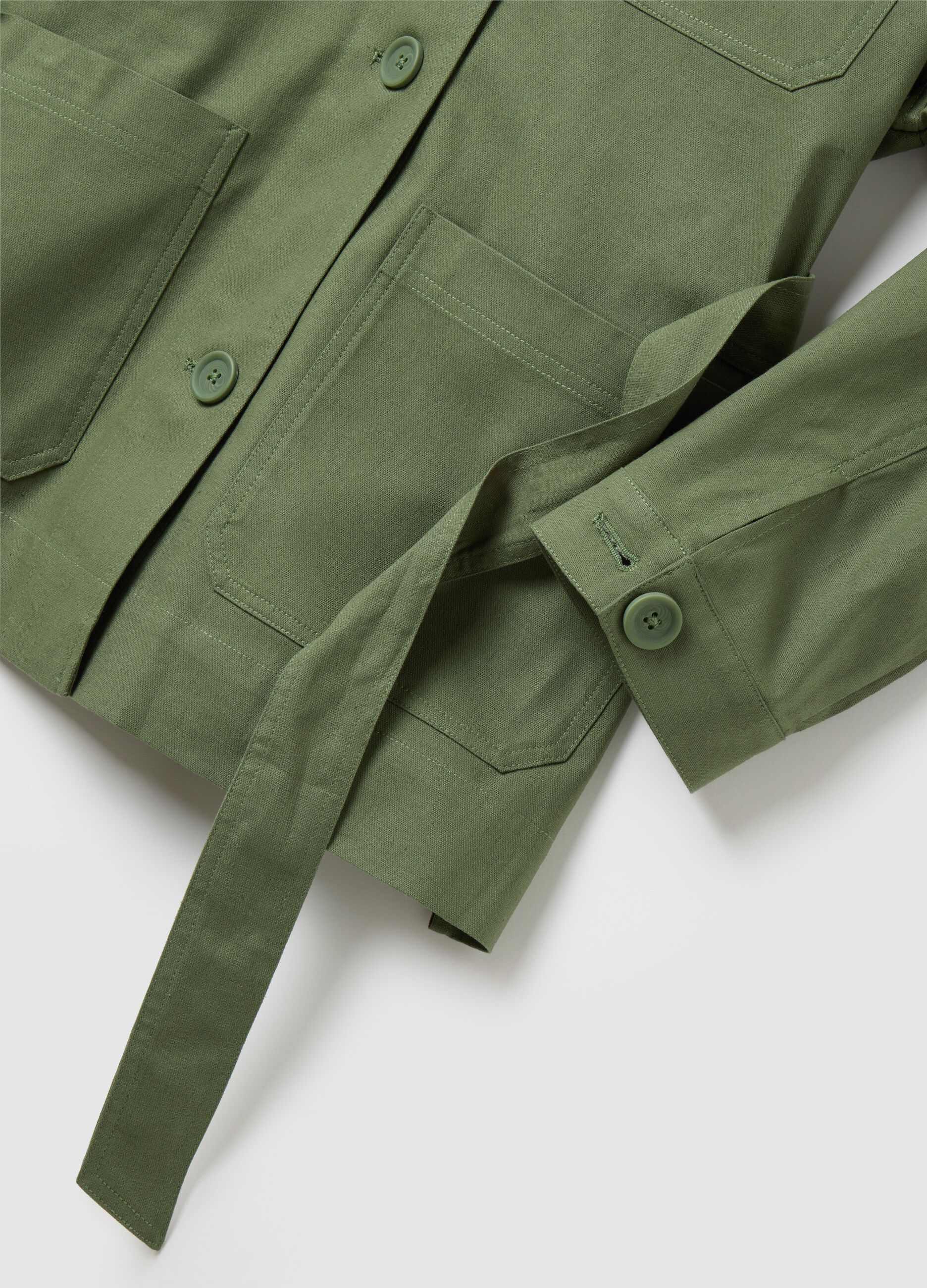 Piombo Cotton and Linen Green Regular Fit Jacket
