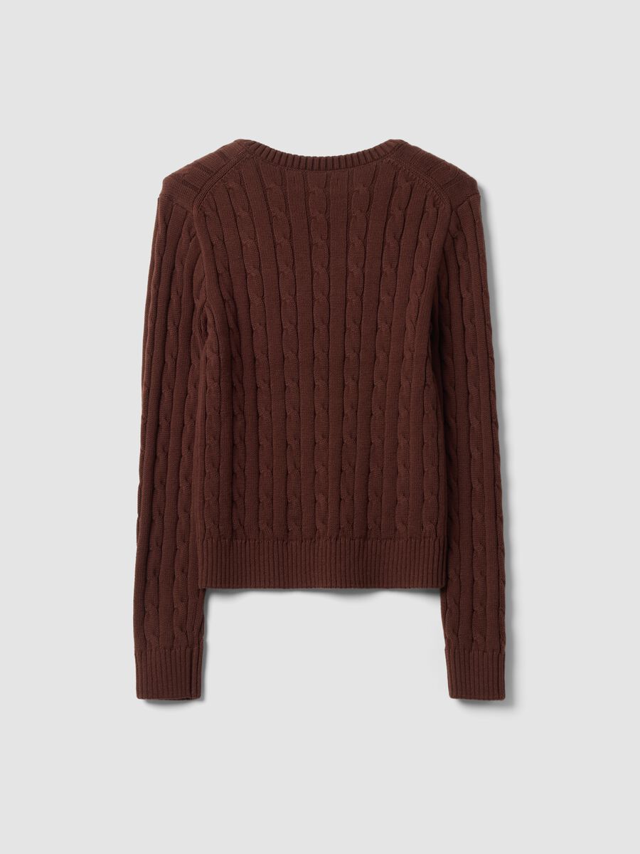 Maglia marrone in puro cotone a trecce con scollo profondo a V_2