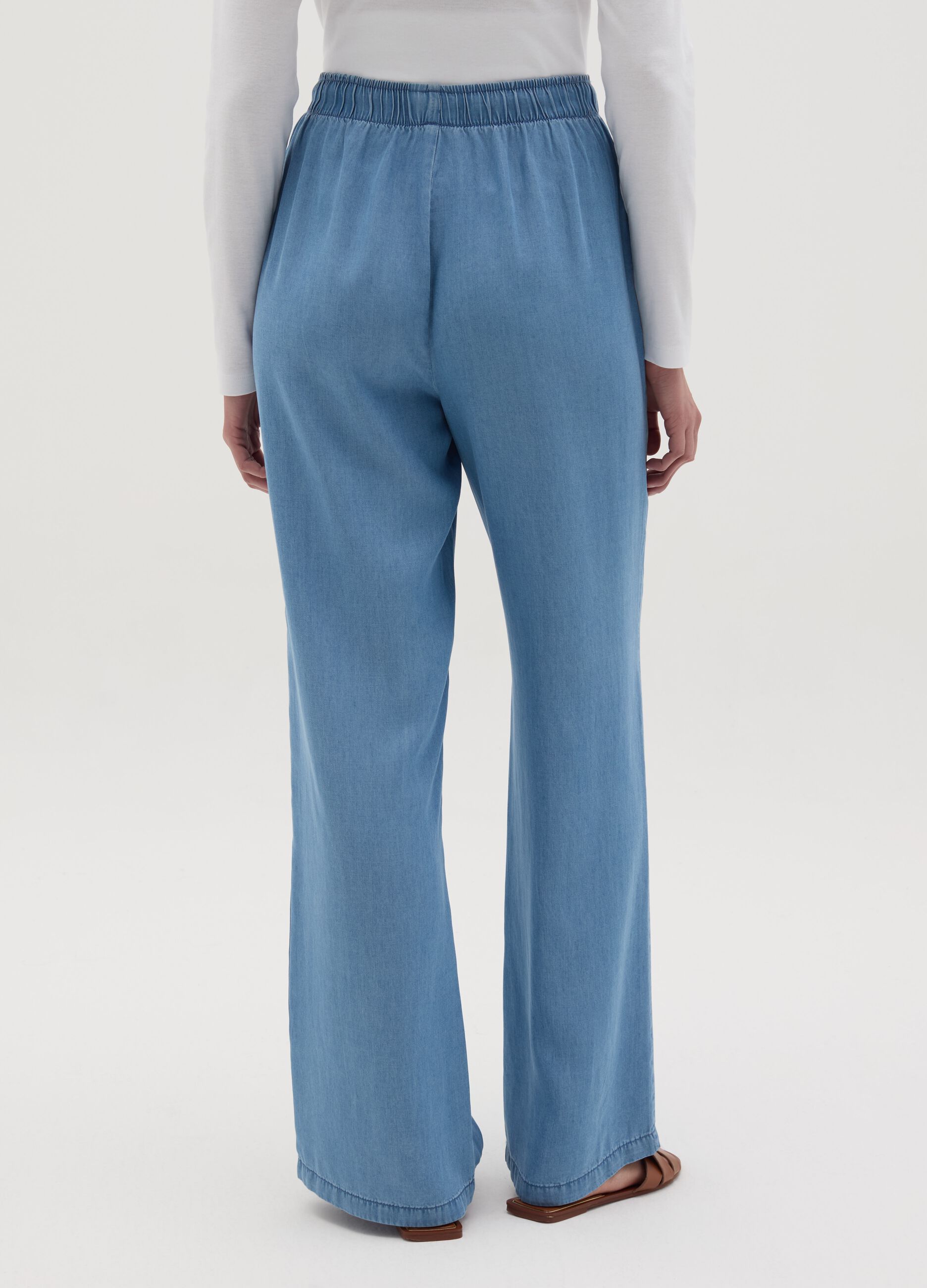 Denim-effect wide-leg fluid joggers