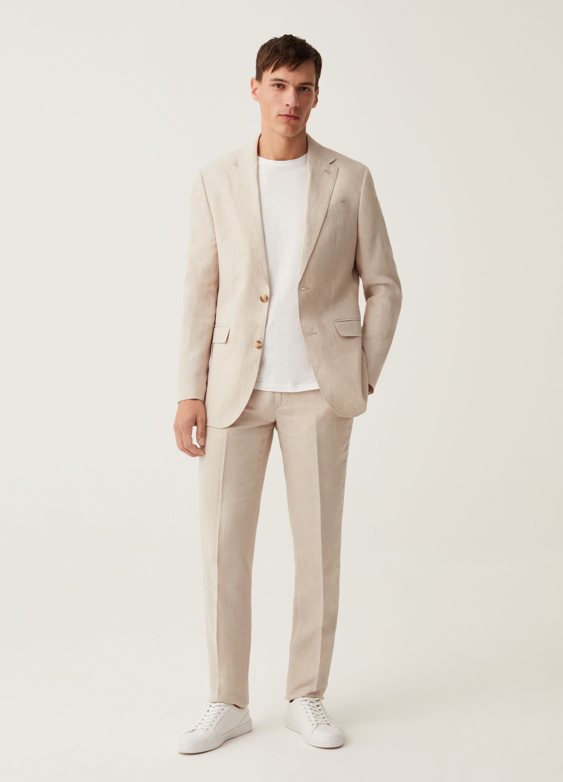 Slim-fit trousers in light beige linen