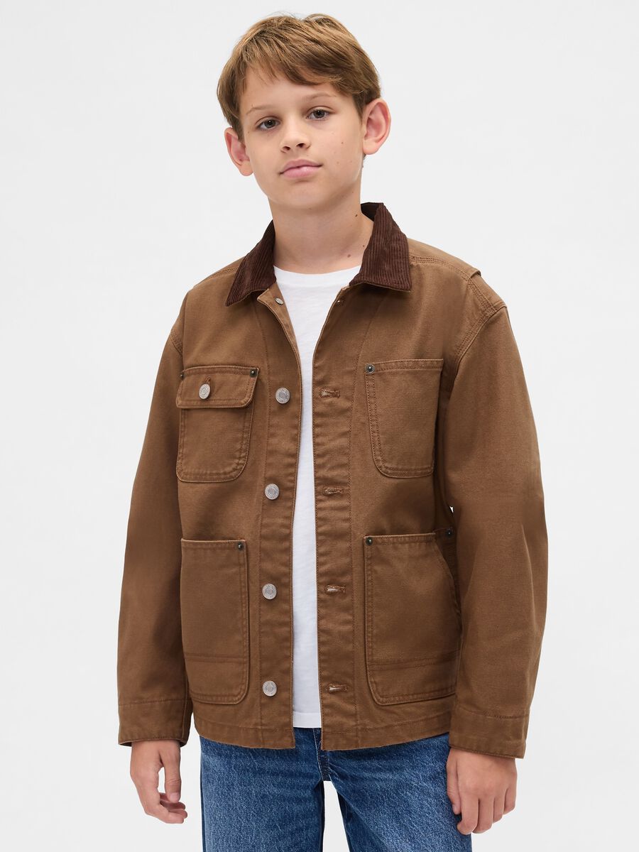 Brown Cotton Jacket for Boys_0