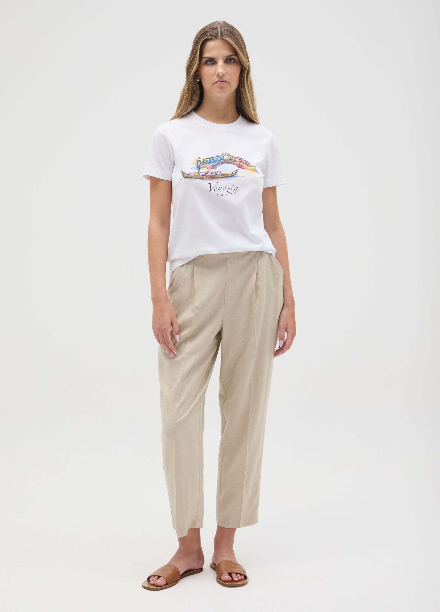 Women's pure white cotton t-shirt regular fit