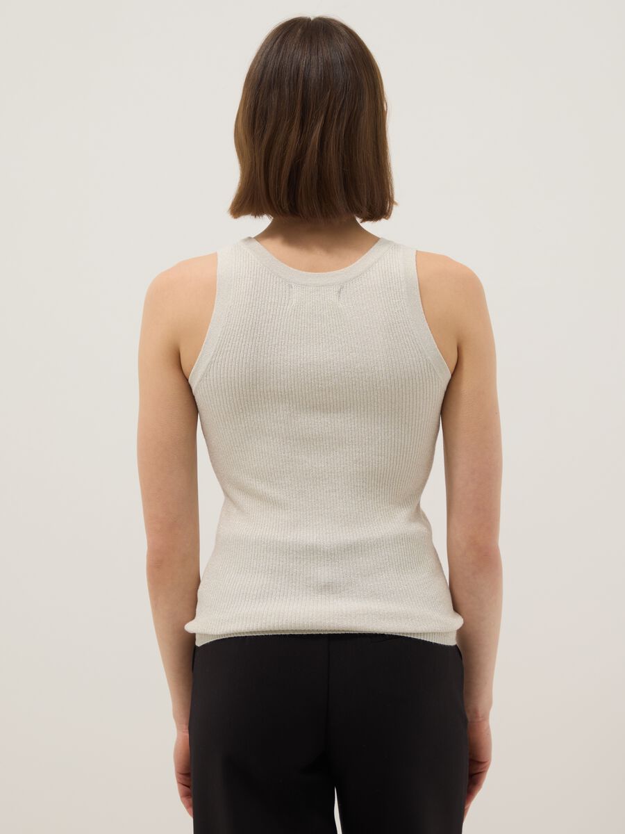 White viscose blend fitted tank top_2