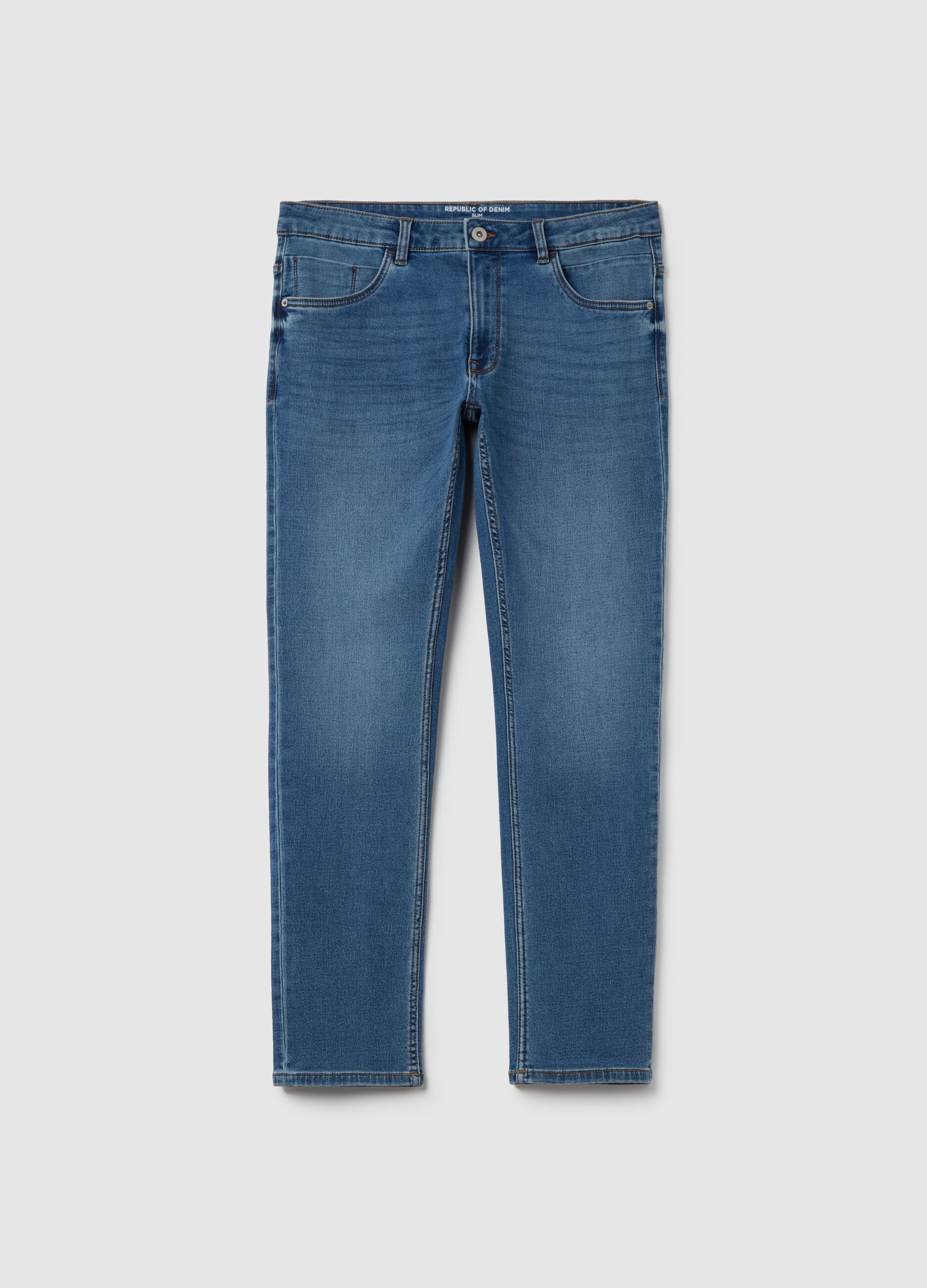 Slim-fit jeans with discolouring