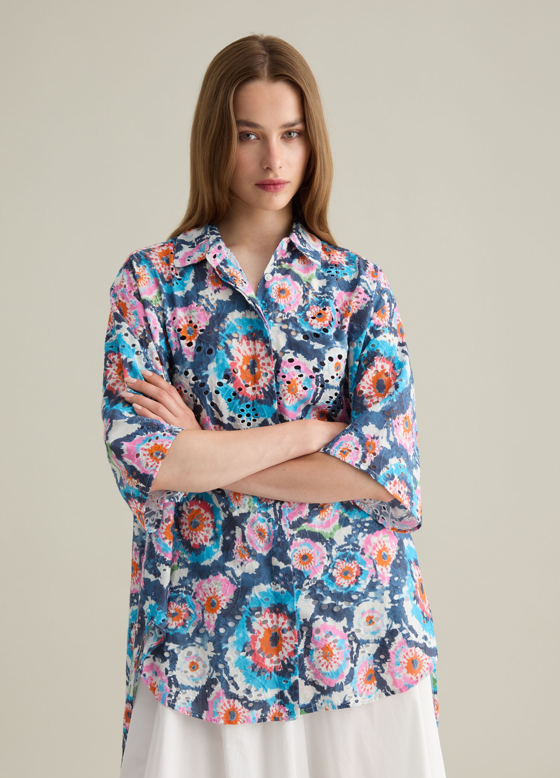 Camicia oversize da donna in puro cotone multicolor wide fit