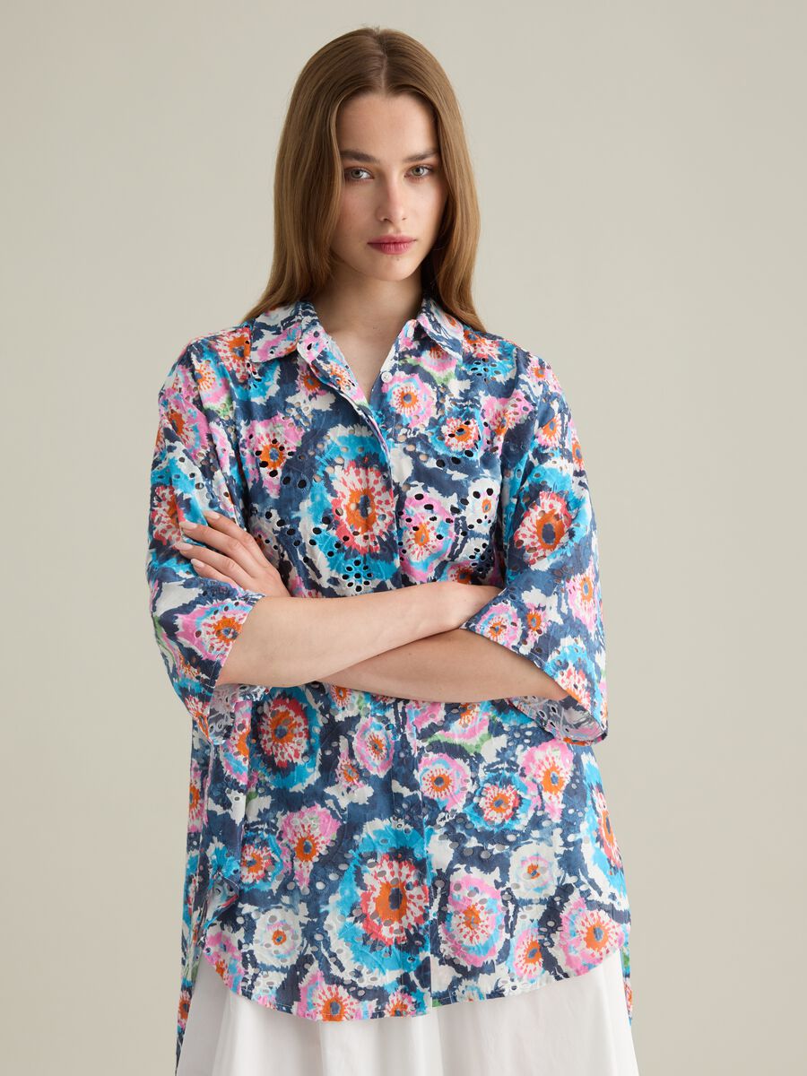 Women's oversized shirt in pure cotton with multicolour wide fit_1