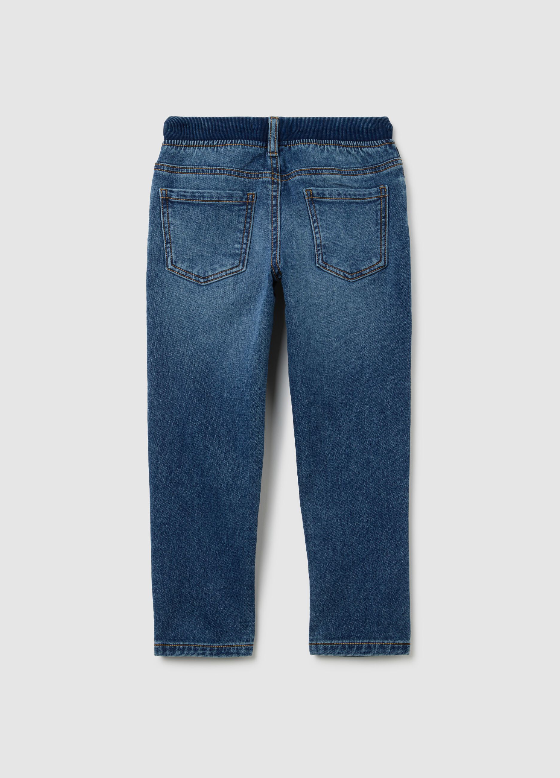 Jeans da bambino in misto cotone blu elasticizzato