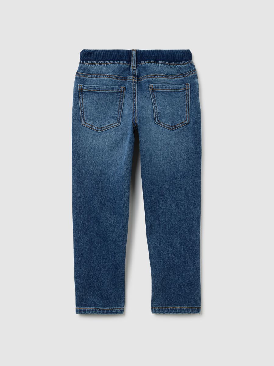 Jeans da bambino in misto cotone blu elasticizzato_1