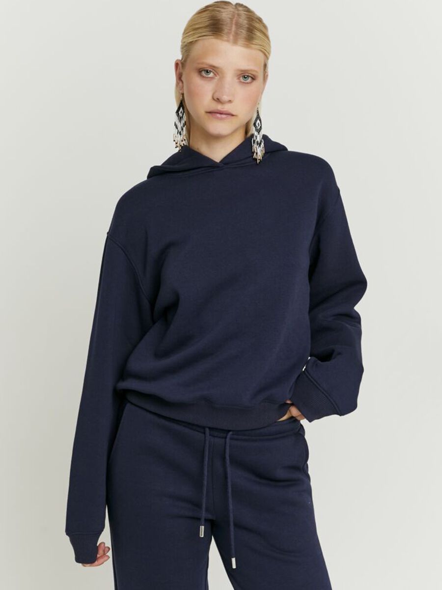 Regular Fit Blue Cotton Blend Hoodie_0