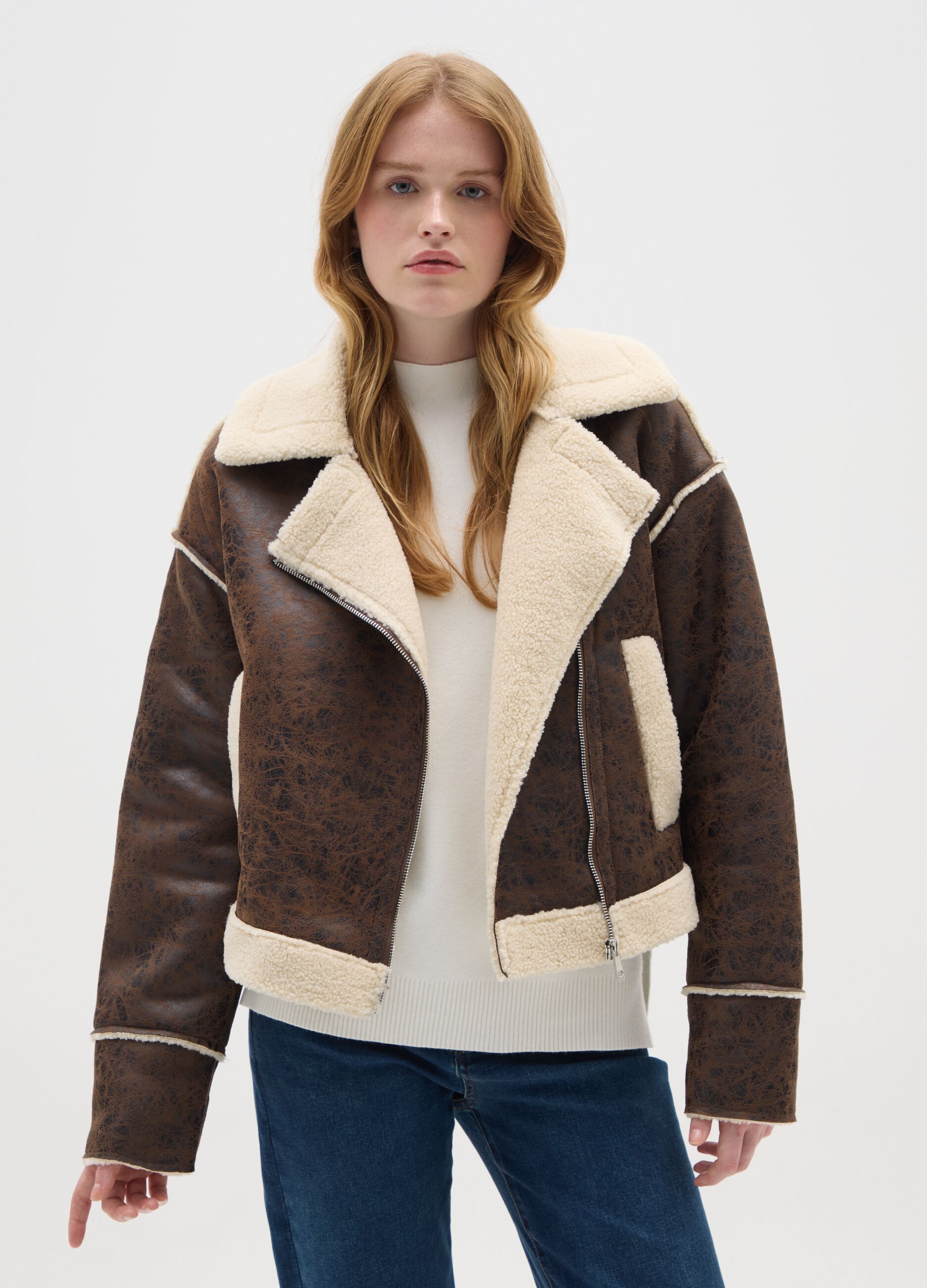 Brown regular fit biker jacket