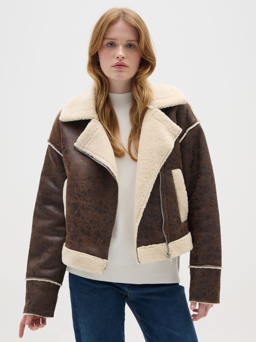 Giacca biker marrone regular fit_0