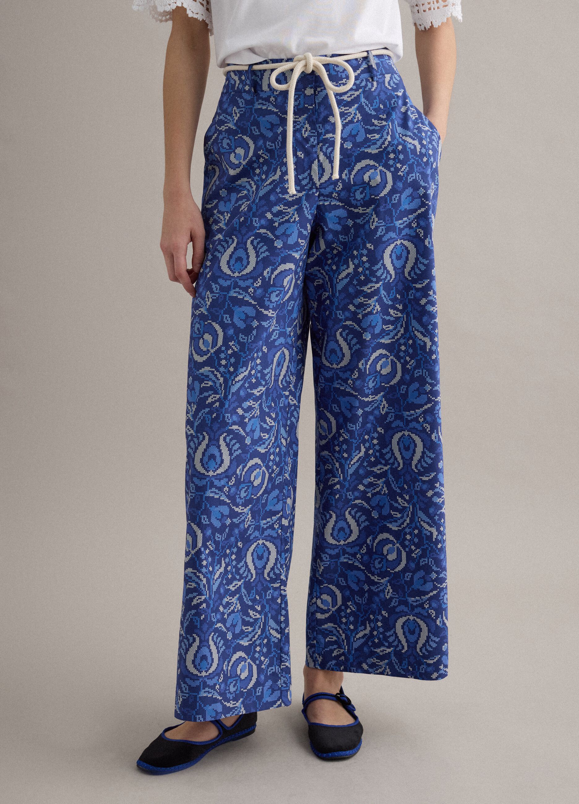 Blue pure cotton patterned trousers