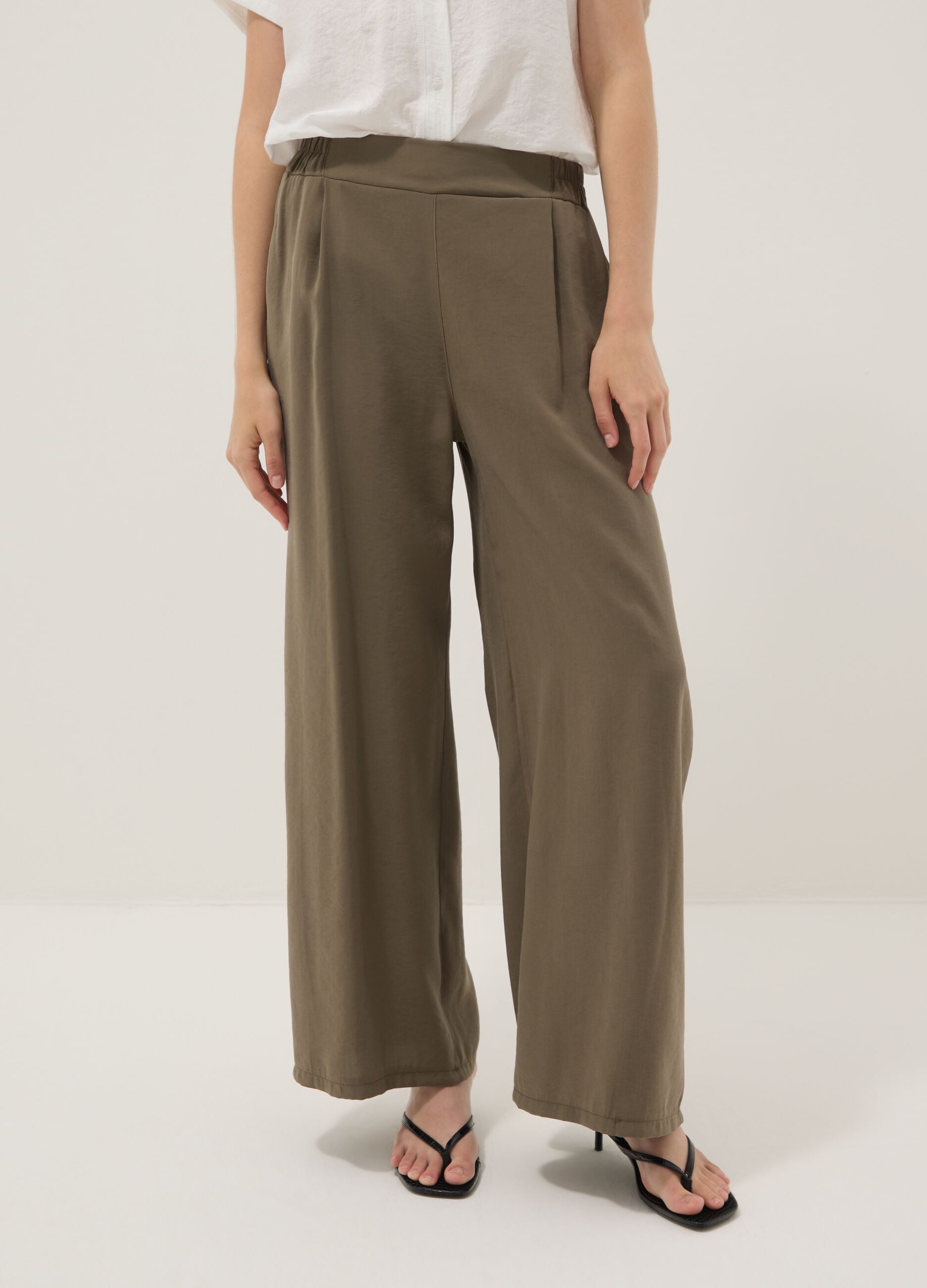 Green viscose-blend palazzo trousers