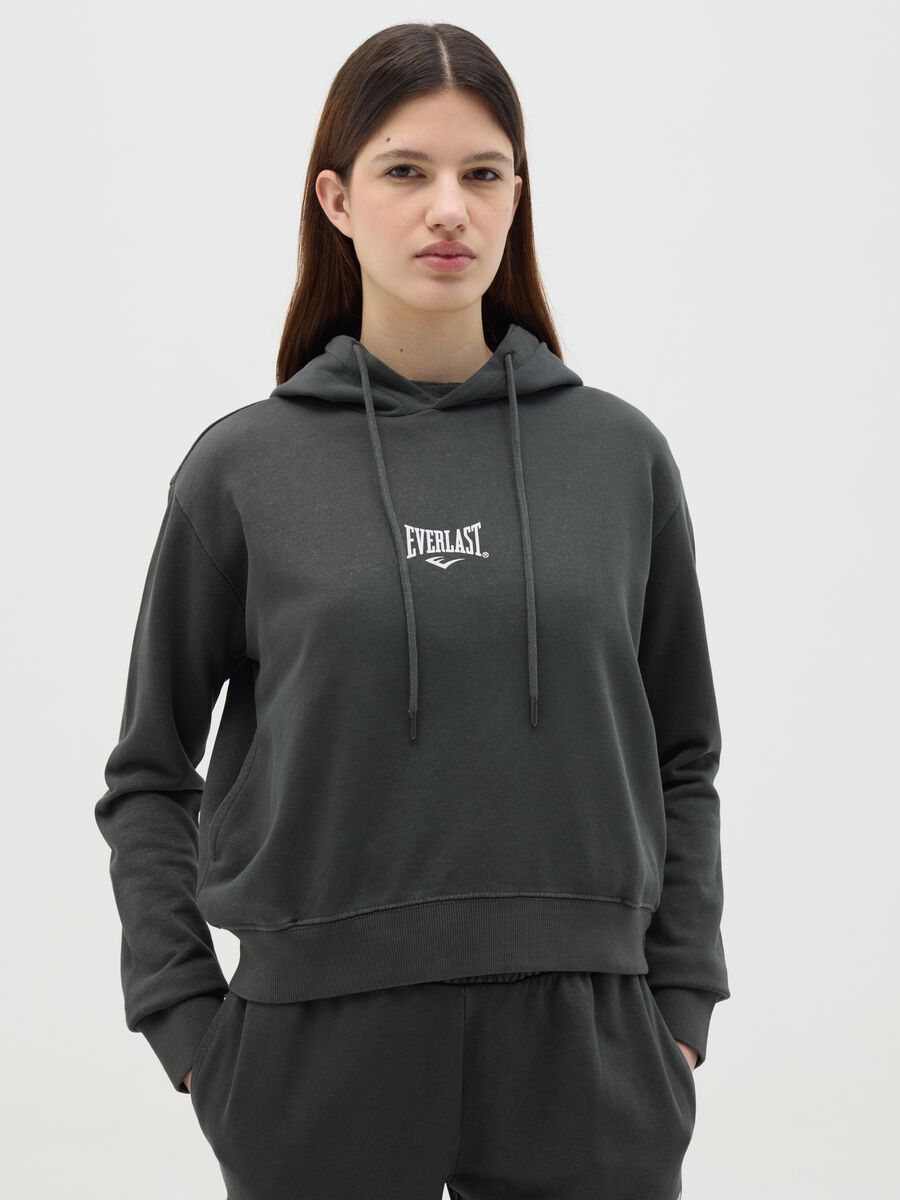 Grey swearshirt with hood and logo print_0