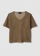Brown oversized lyocell and linen blend V-neck jumper_0