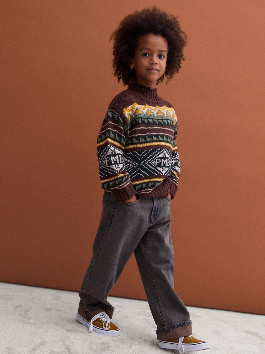 Maglione multicolor jacquard in misto lana con colletto rialzato regular fit_1