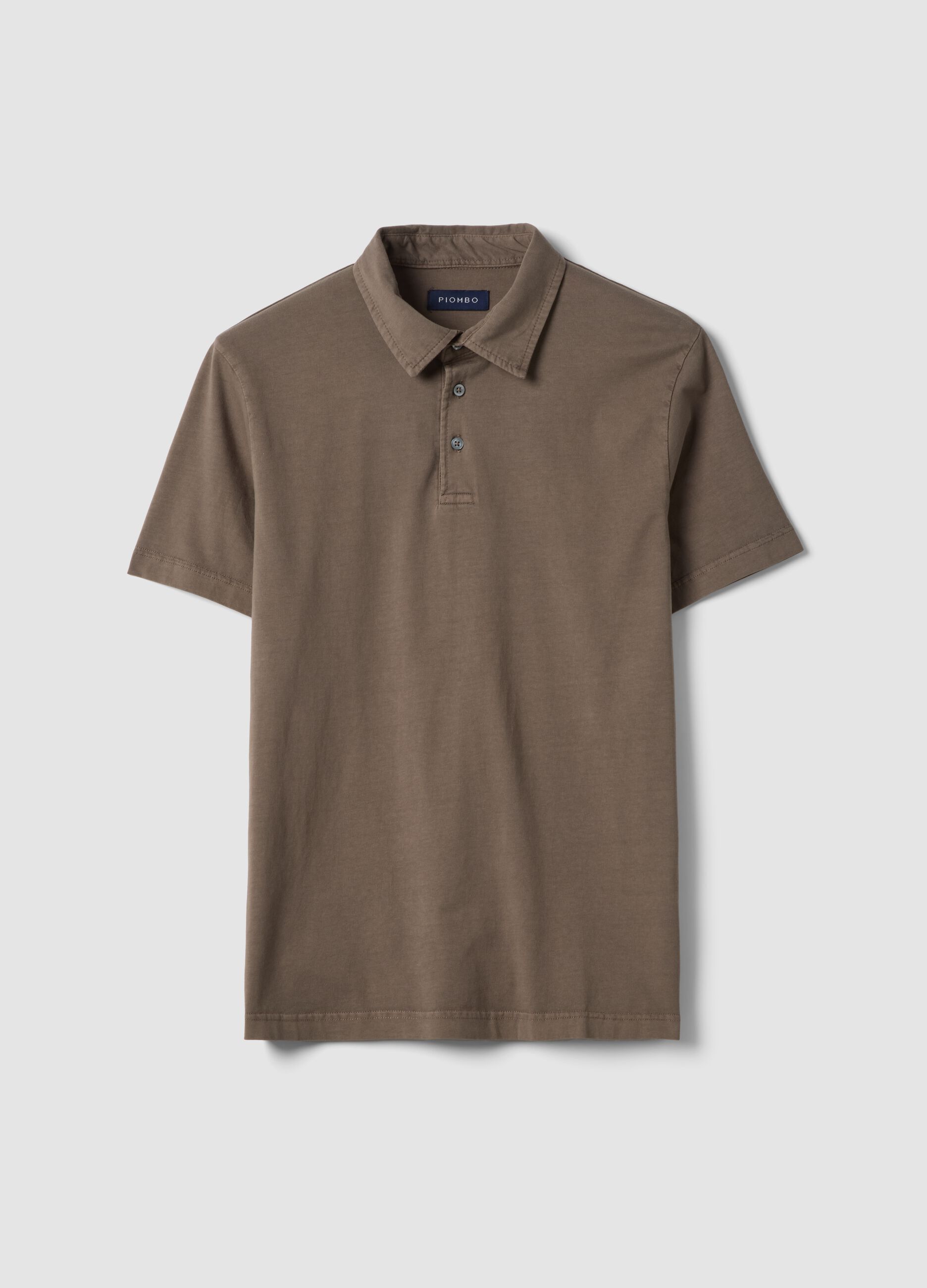 Brown short-sleeve polo in pure cotton, regular fit