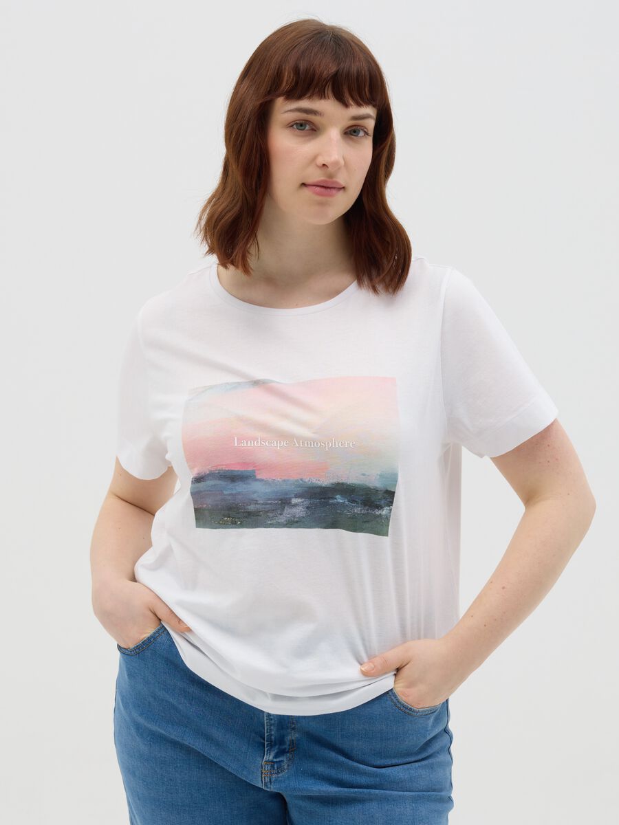 Curvy white short-sleeved T-shirt in cotton_0