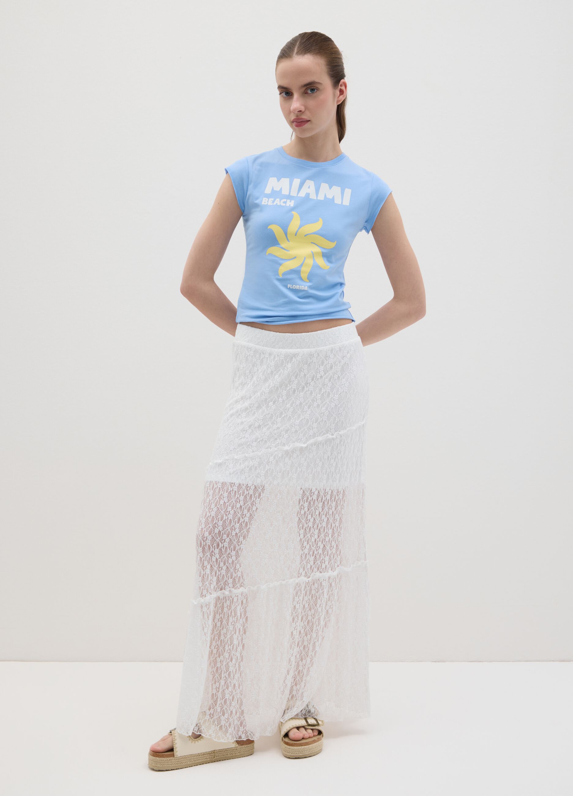 Blue Miami Beach Stretch Cotton T-shirt