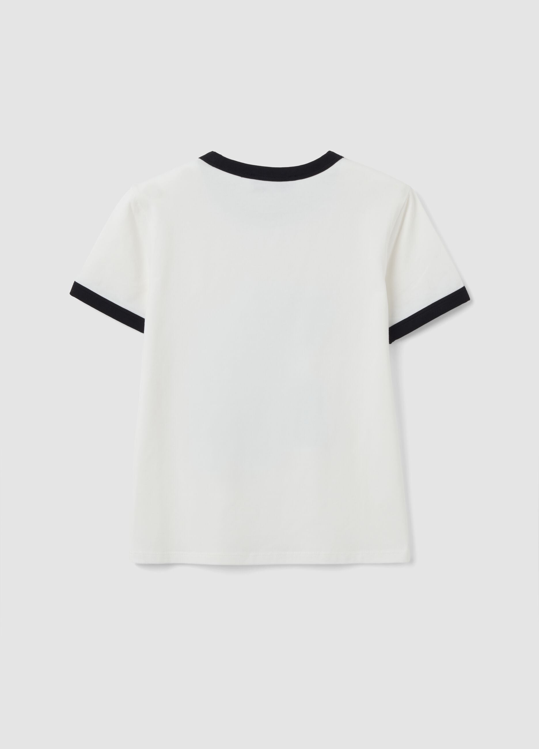 White cotton T-shirt with front graphic print and contrast trims