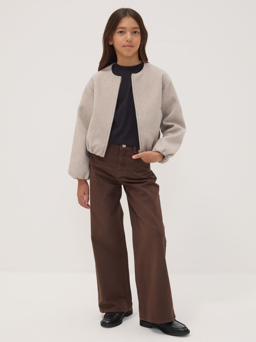 Brown wide-leg jeans in pure cotton twill_1
