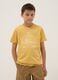 T-shirt gialla in puro cotone a maniche corte da ragazzo con stampa_0