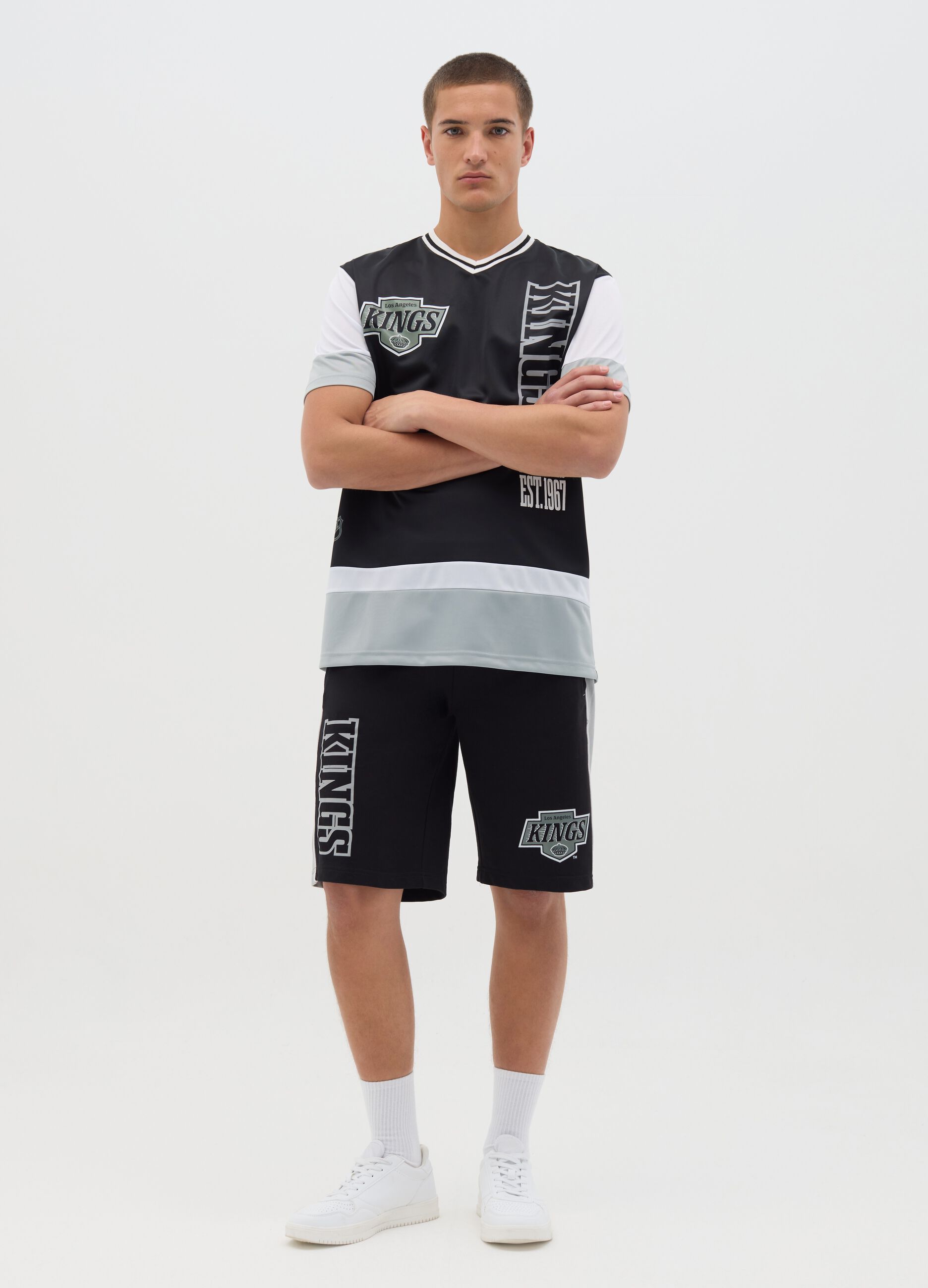 Black Sports Shorts with Kings Print