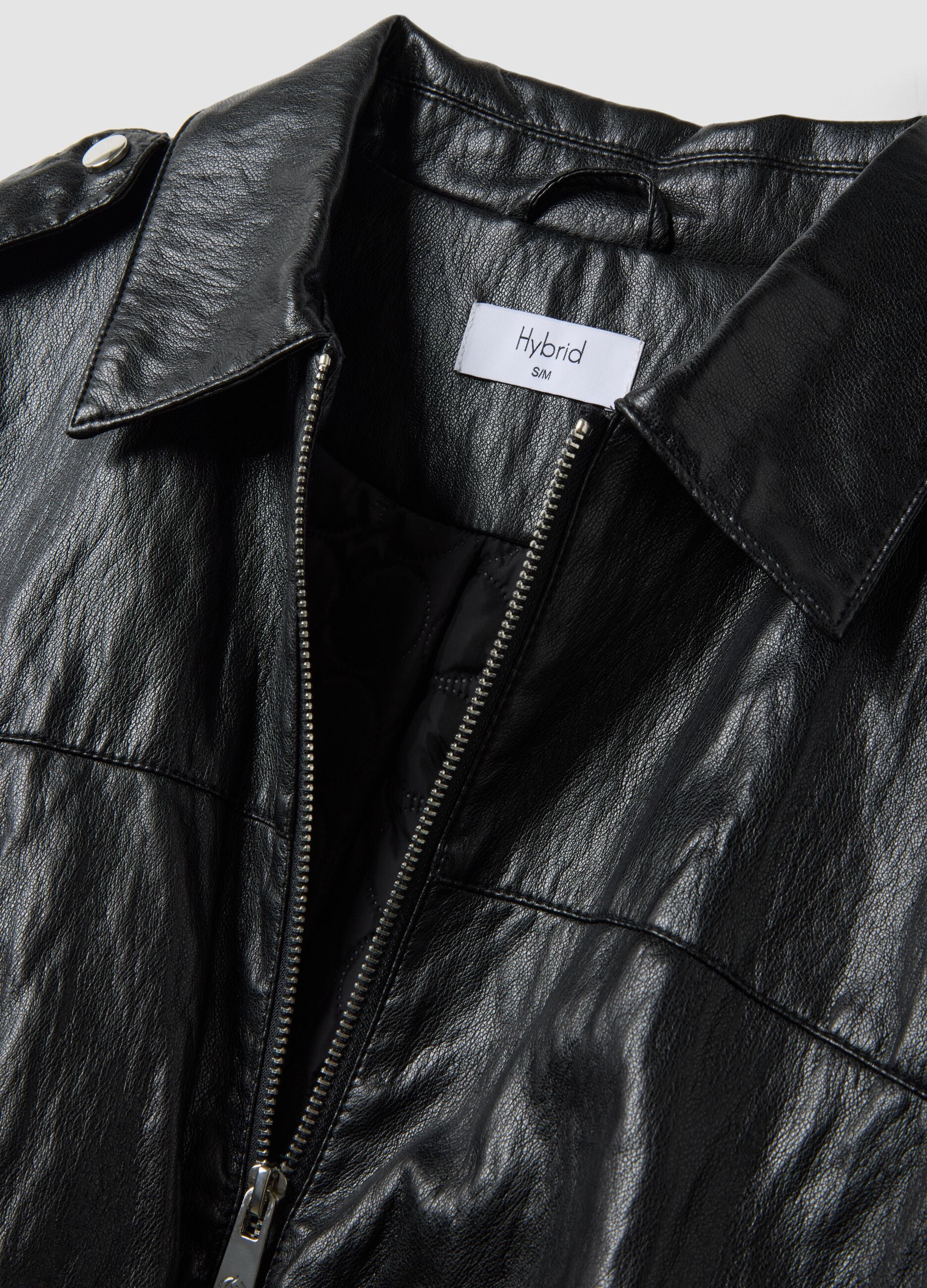 Giacca nera in misto cotone con zip regular fit