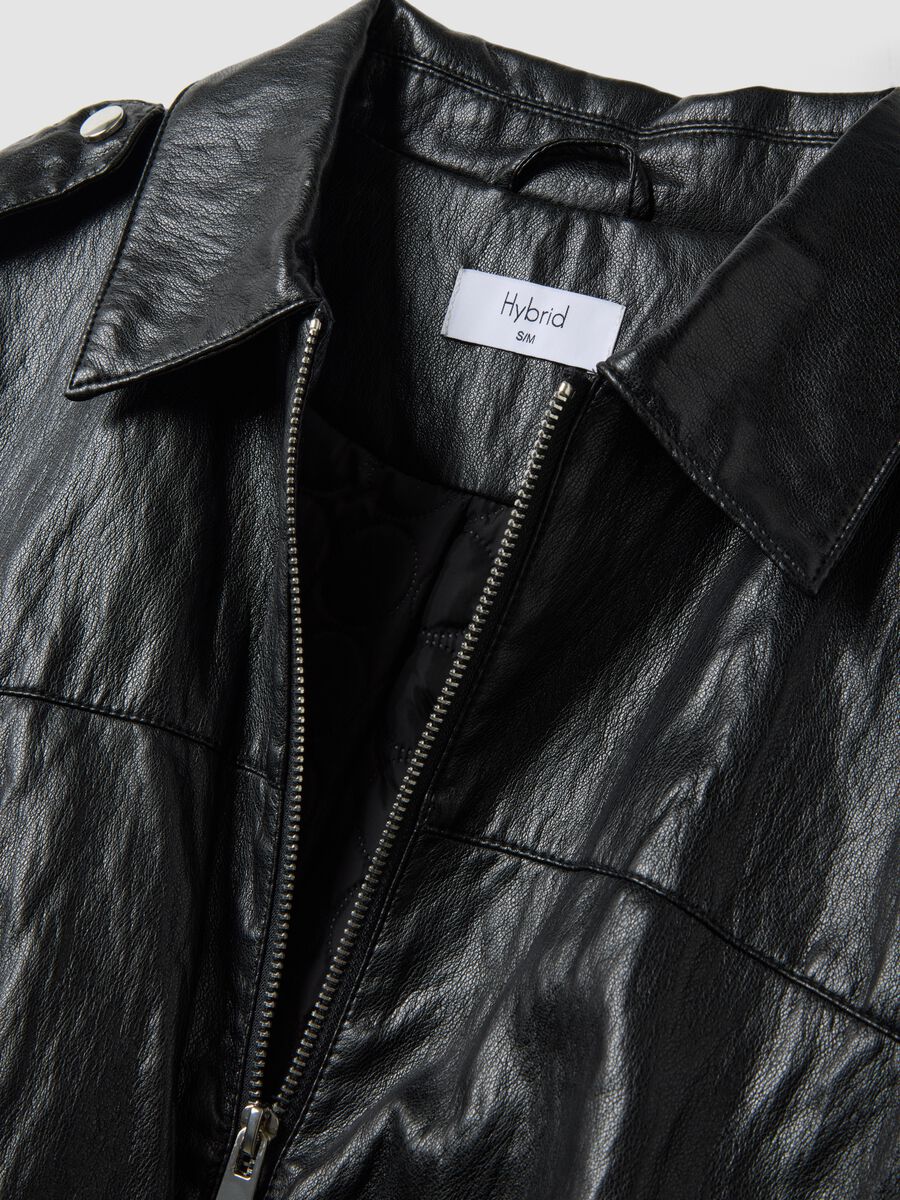 Giacca nera in misto cotone con zip regular fit_1