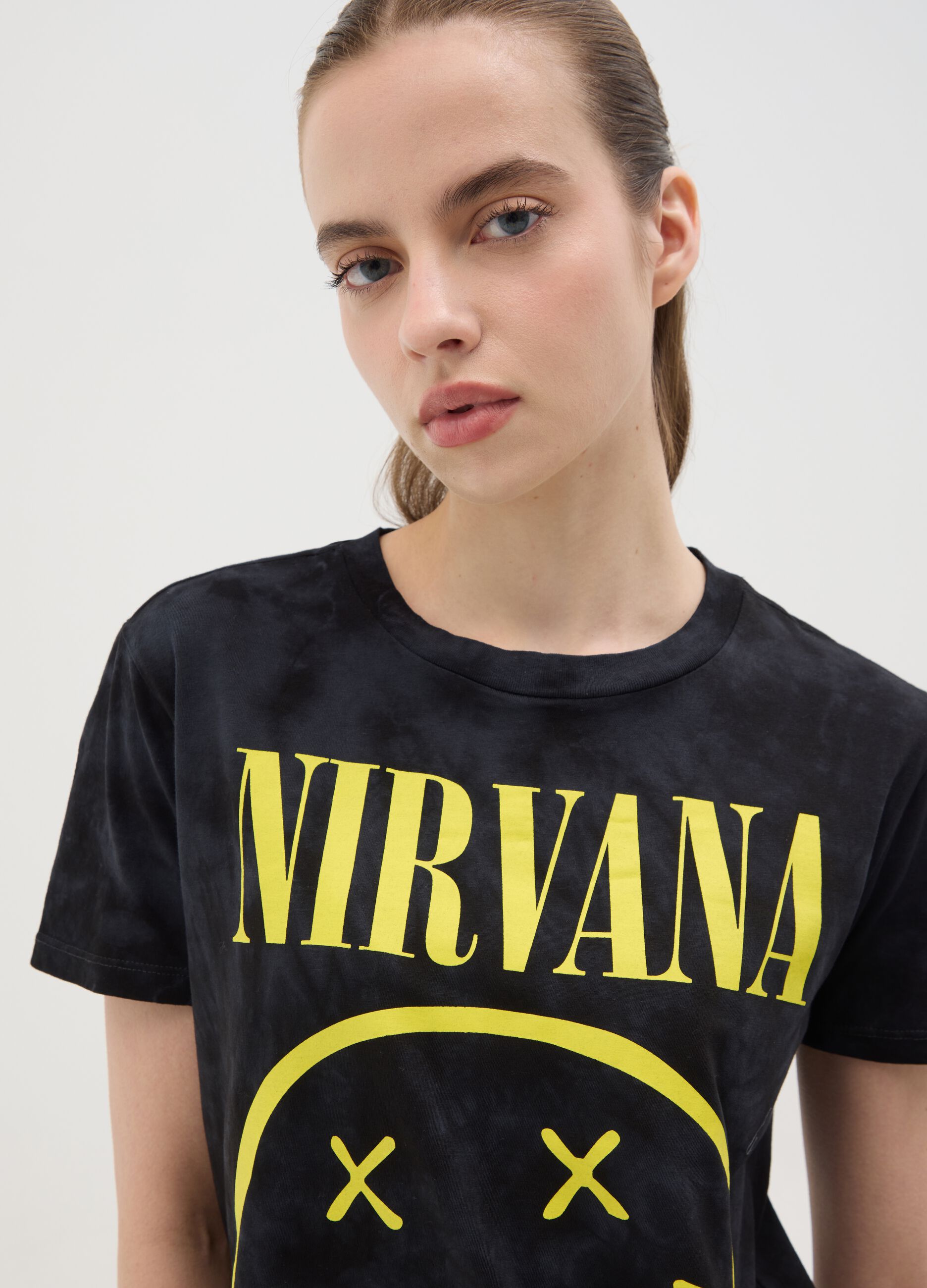 Black boxy-fit T-shirt with Nirvana print