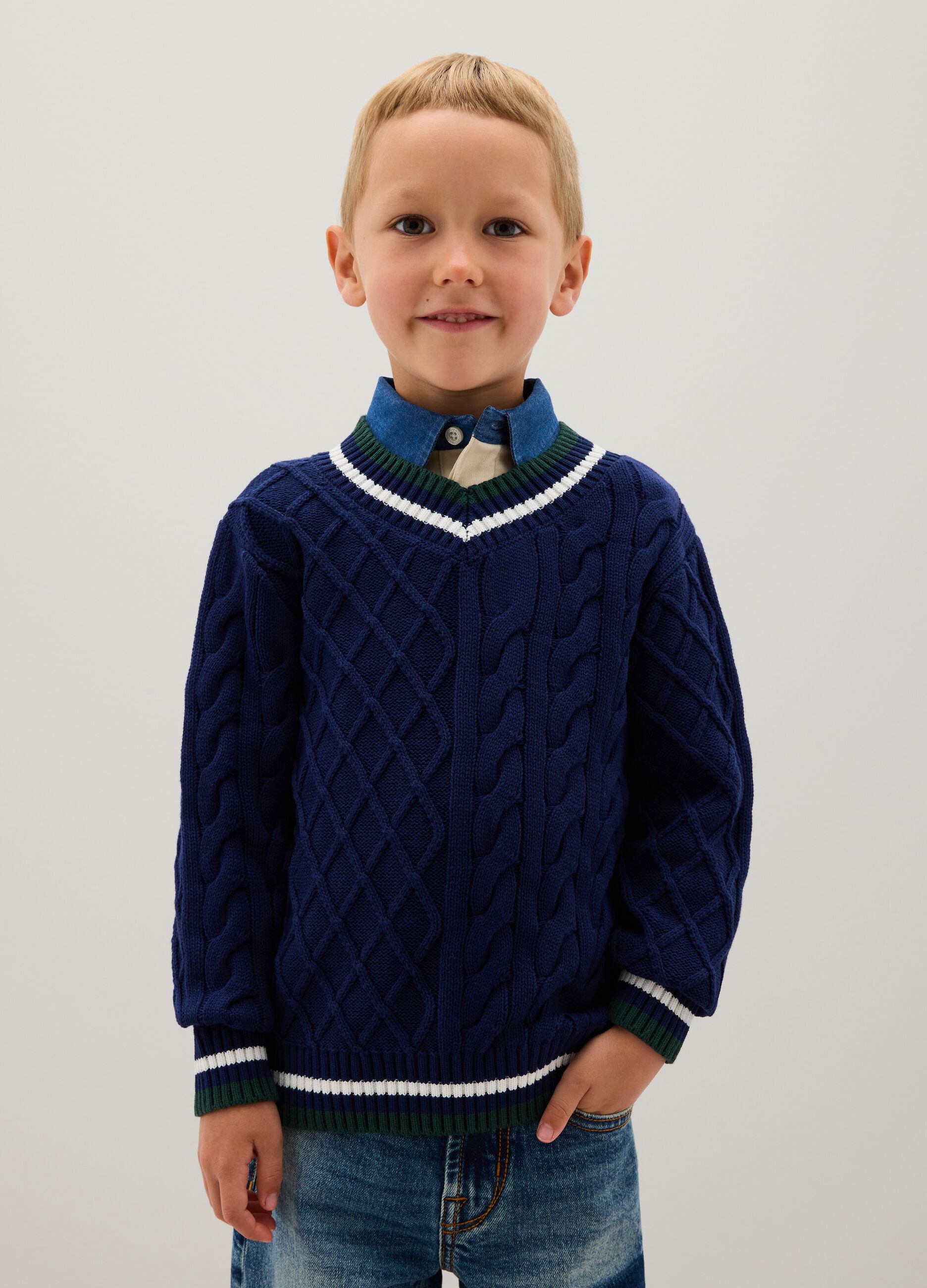 Maglione da bambino in puro cotone blu regular fit