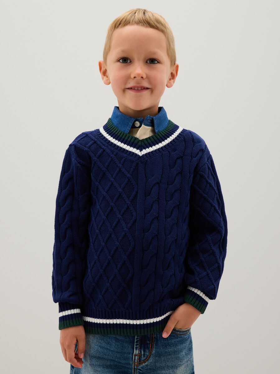 Maglione da bambino in puro cotone blu regular fit_0