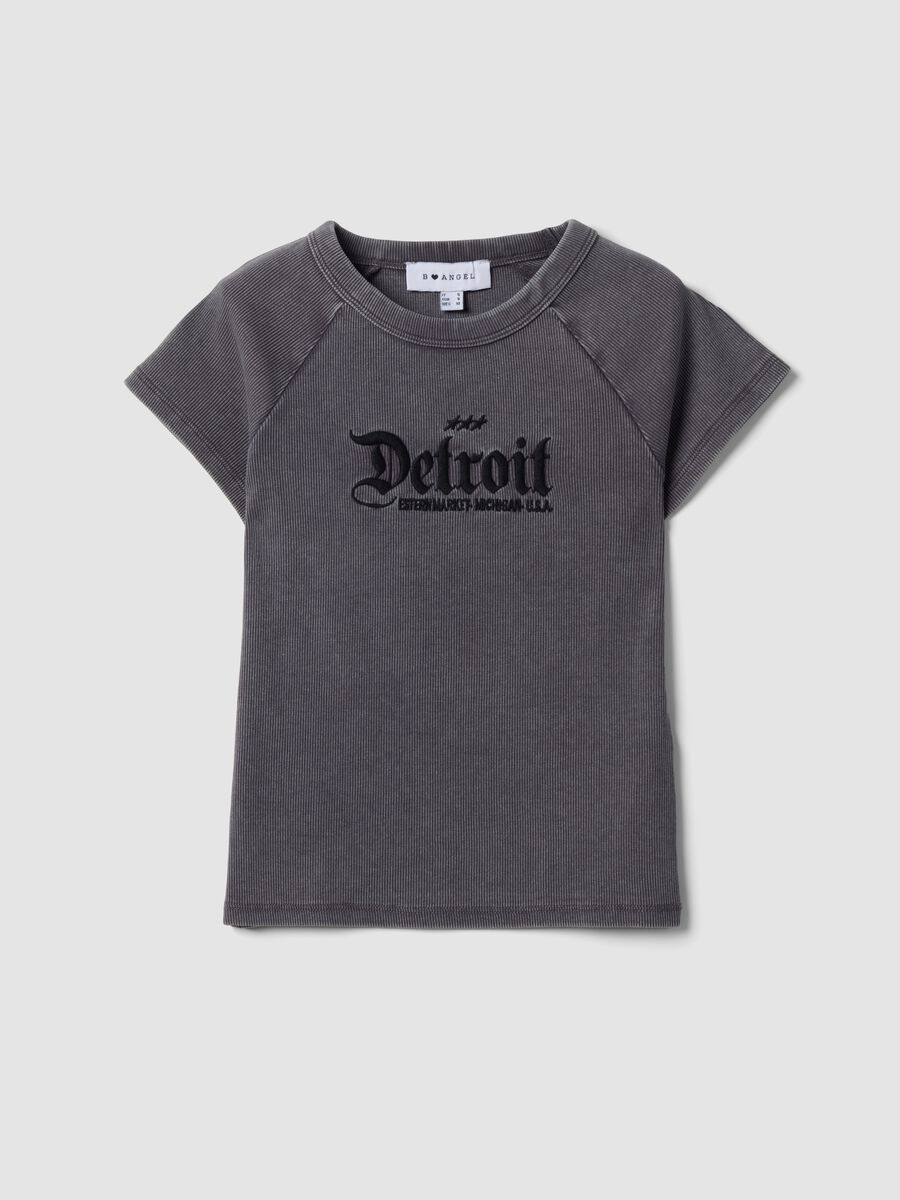 Grey fitted ribbed stretch cotton T-shirt with Detroit lettering_4